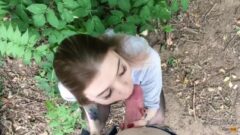POV Deepthroat sloppy blowjob from hot teen on nature, swallows cum – Freya 