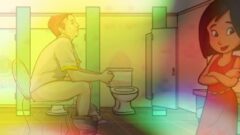 Gejowska łazienka, brudne rozmowy, heteroseksualny mężczyzna dostaje shemale joi 
